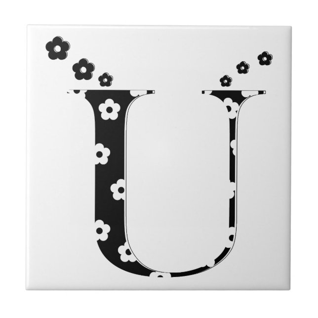 Carreau flower Patterned Letter U Tile (Devant)