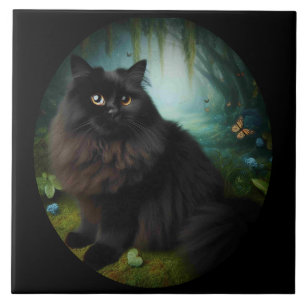 Carreau Fluffy Chat noir en Misty Woods