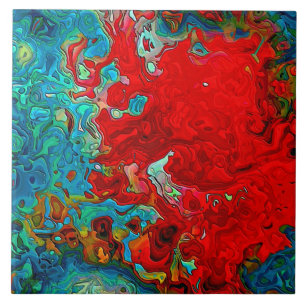 Carreau Fluide Abstrait Flux Bleu, vert et rouge