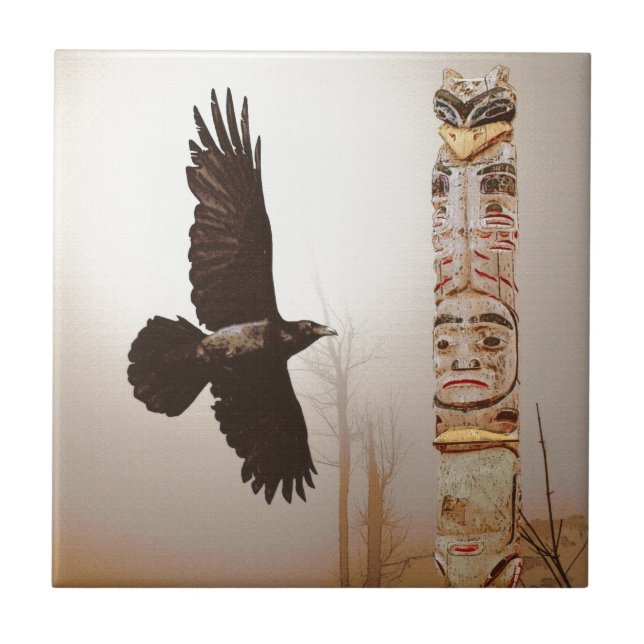 Carreau Flying Raven & Totem-Pole Imaginaire Art (Devant)