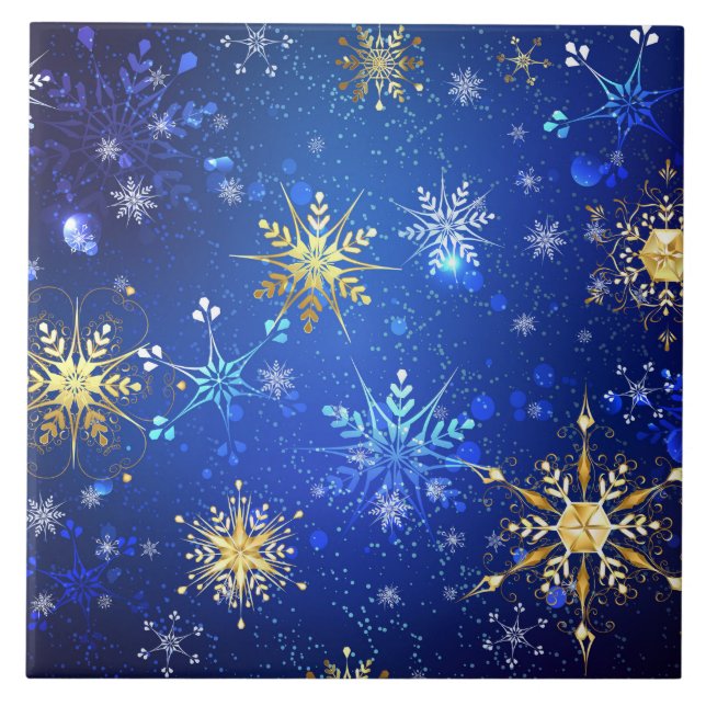 Carreau Fond bleu XMAS avec flocons de neige dorés (Devant)
