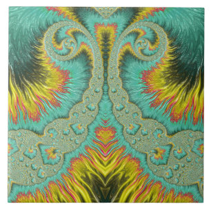 Carreau Fontaine Fractale Turquoise Art Nouveau