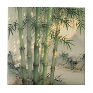Carreau Forêt de bambou vert encre chinoise