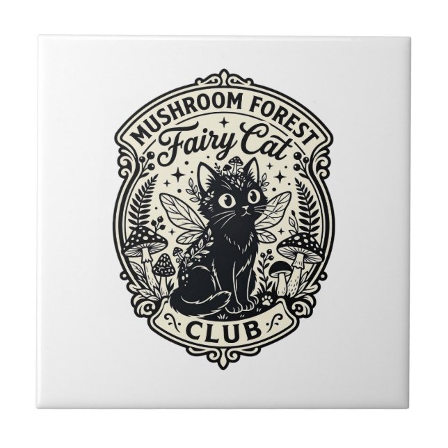 Carreau Forêt de champignons Fée Chat Drôle Chat Graphique (Devant)