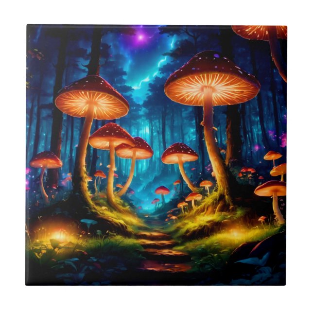 Carreau Forêt de champignons magique de minuit (Devant)