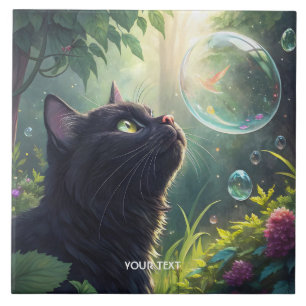 Carreau Forêt de chats noirs Fantasy Mignons