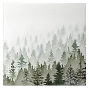 Carreau Forêt de verdure brumeuse à l'aquarelle
