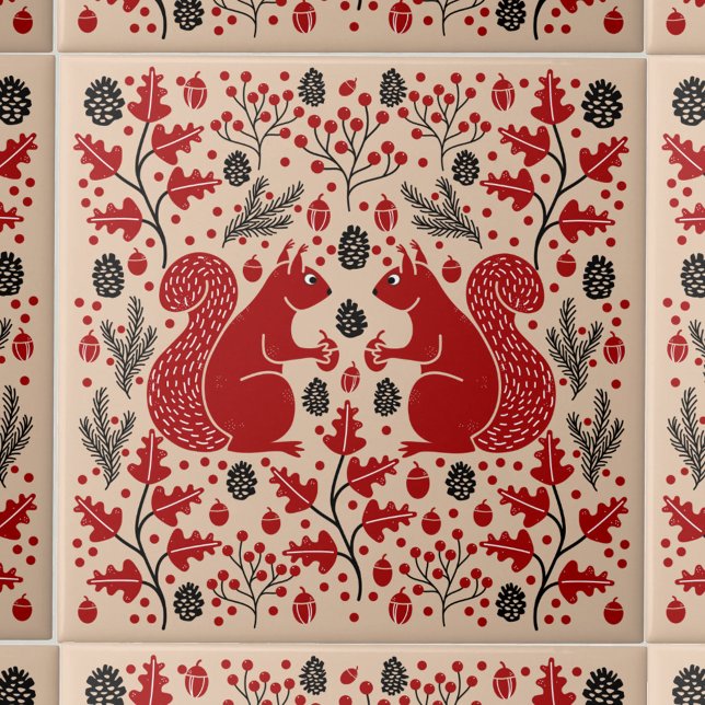 Carreau Forêt d'écureuils (Squirrel in the Forest pattern ceramic tile)