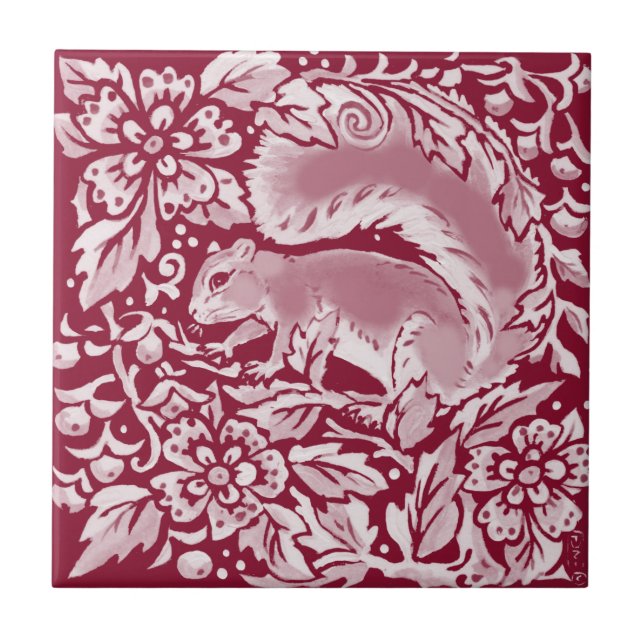 Carreau Forêt d'écureuils boisés de Bourgogne Animal Flora (Devant)