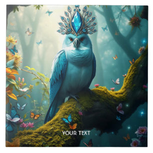 Carreau Forêt d'oiseaux bleu mignon Imaginaire