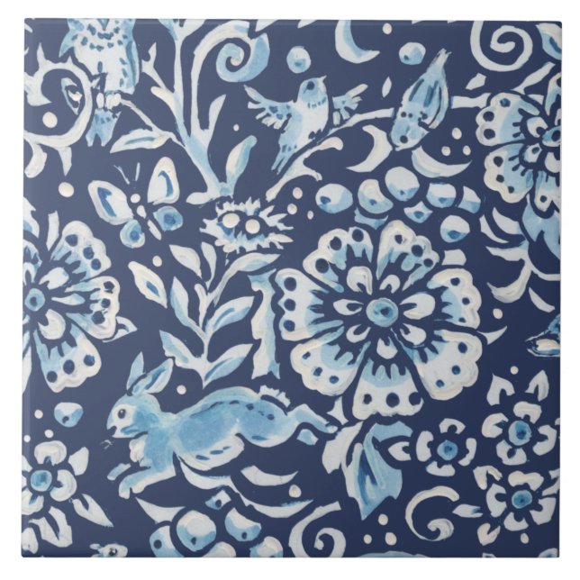 Carreau Forêt Imaginaire Bleu Forêt Mural Bois Rabbit infé (Devant)