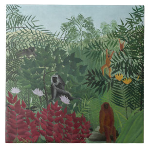Carreau Forêt tropicale avec Singes et Serpent (Rousseau)
