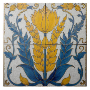 Carreau Forme florale jaune avec Feuilles bleus