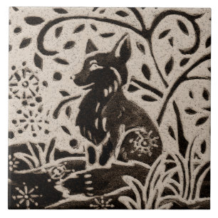 Carreau Fox Batik Stoneware Bois Animal Tan Grey Brown