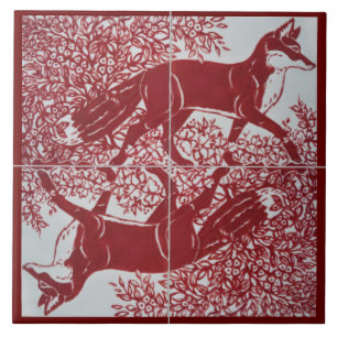 Carreau Fox noir rouge blanc illustration céramiqueCarreau
