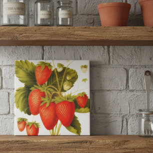 Carreau Fraises anciennes avec feuilles vertes