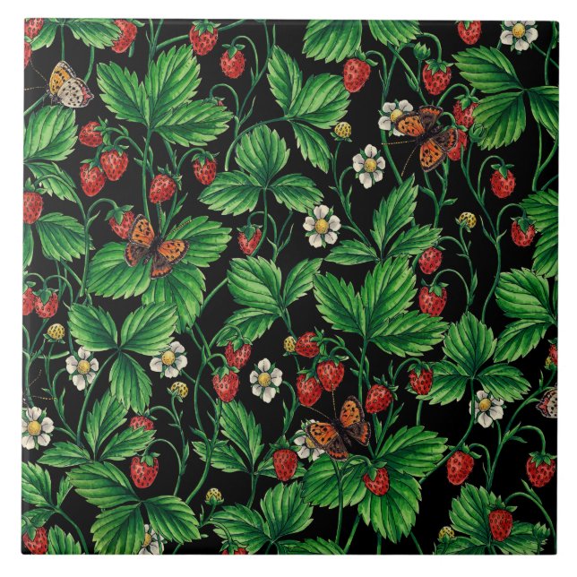 Carreau Fraises sauvages sur le noir (Devant)