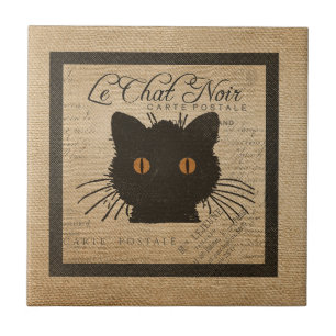 Carreau Français de Burlap Le Chat Noir le chat noir