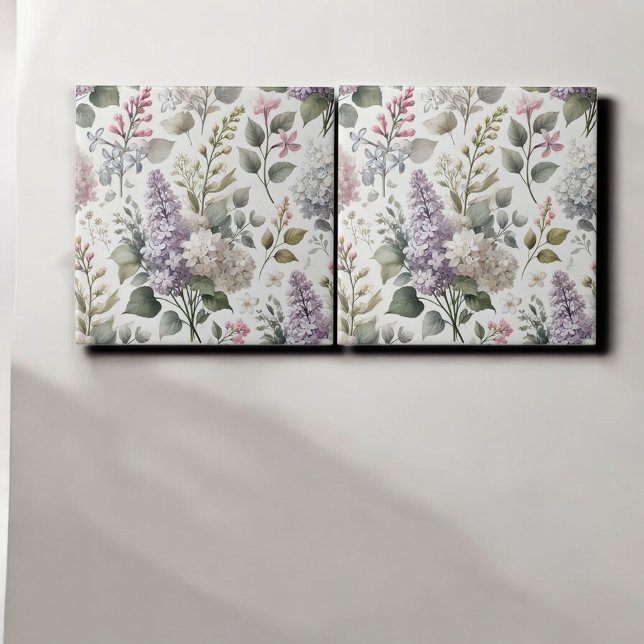 Carreau Français Lilac Aquarelle Florale Élégante Déco Pri (Créateur téléchargé)