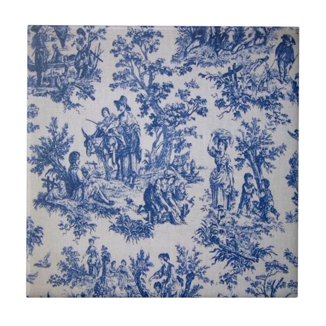 Carreau Française toile de jouy bleu et blanc élégant (Devant)