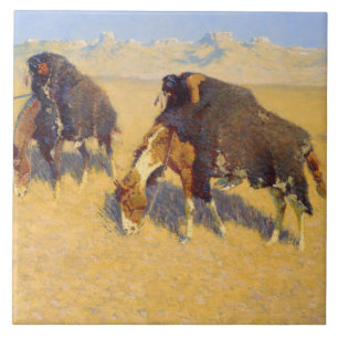 Carreau Frederic Remington - Les Indiens simulent Buffalo