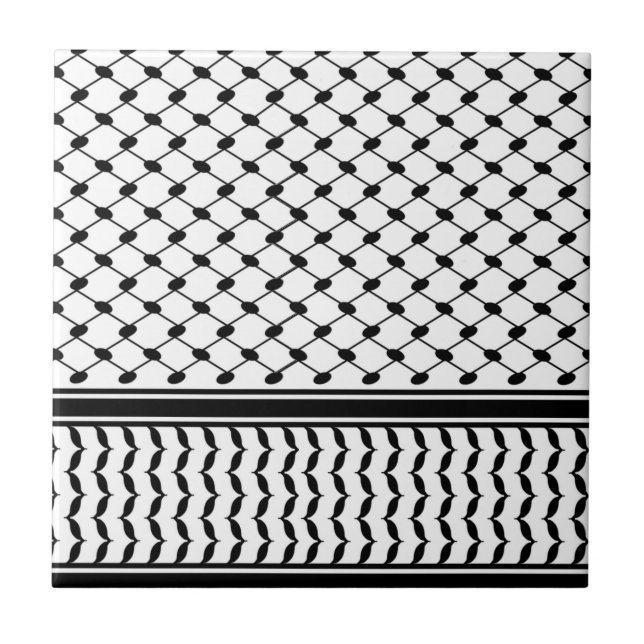Carreau Free Palestine Keffiyeh motif noir et blanc (Devant)