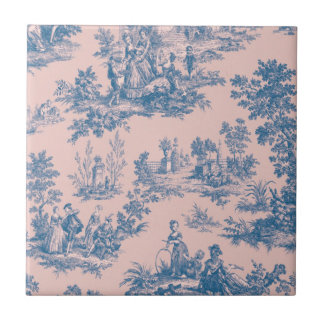 Carreau French toile de jouy bleu et rose élégant