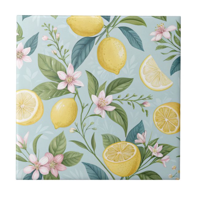 Carreau Fresh Lemon Floral Botanical Pattern  (Devant)
