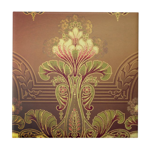 Carreau frise florale victorienne élégante fleur Art nouve (Devant)