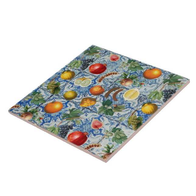 Carreau Fruit d'été méditerranéen & Mosaïque Bleue Blanc (Côté)