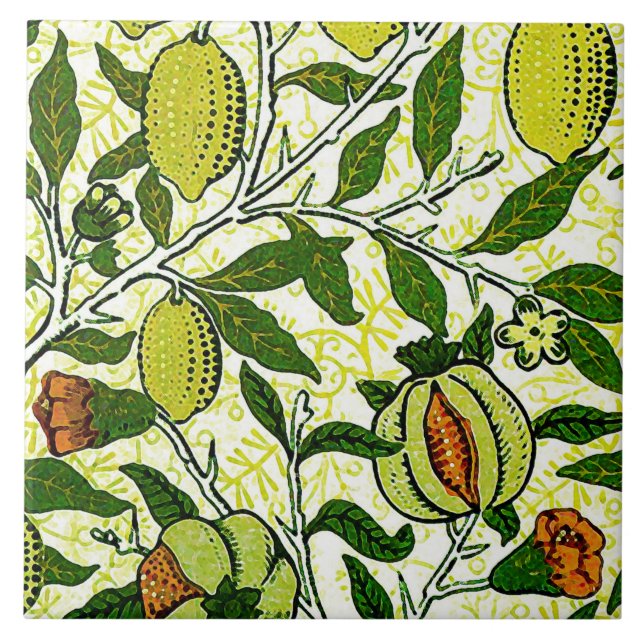 Carreau Fruit exotique de William Morris, jaune citron et (Devant)