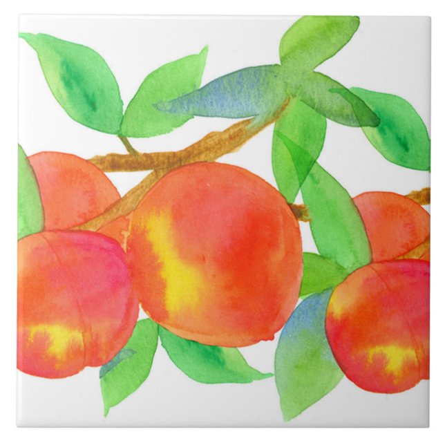 Carreau Fruits d'aquarelle frais de pêches (Devant)