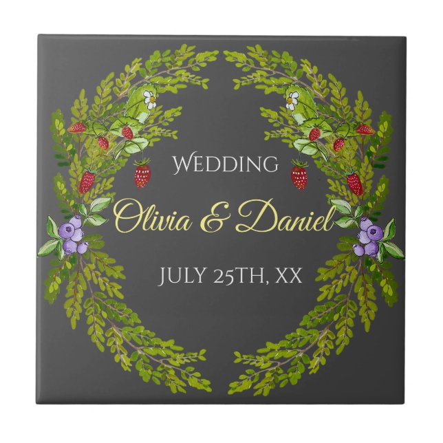 Carreau Fruits de forêt d'aquarelle mariage (Devant)