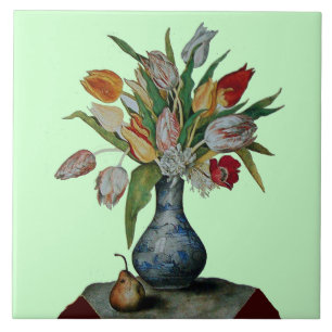 Carreau FRUITS DE SAISON, TULIPS EN VASE ET PAIN Vert