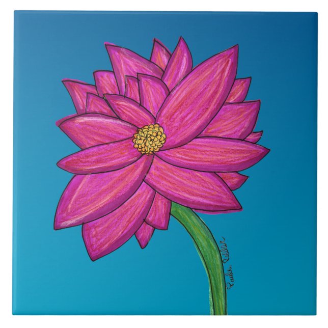Carreau Fuchsia Pink Flower with blue background (Devant)