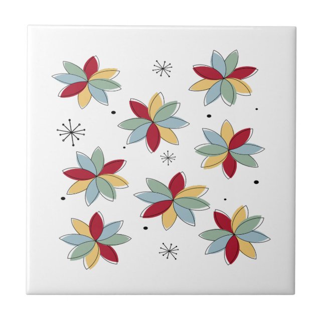 Carreau Fun Abstract Scandi Flowers Mid Century Modern (Devant)
