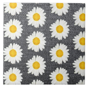 Carreau Fun été Fun Daisy Flower Motif sur Grey Vintage