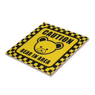 Carreau Funky Jaune Teddy Ourson Avertissement Signal Art