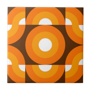 Carreau Funky Orange Brown Retro Circles Art Motif