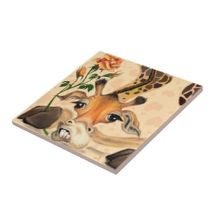 Carreau Funny Carrelage céramique Giraffe avec Rose