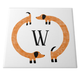 Carreau Funny Dachshund Saucisse Chien Monogramme