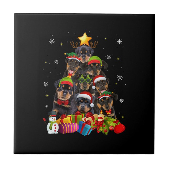 Carreau Funny Rottweiler Noël Arbre de Noël Amoureux de le (Devant)