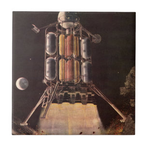 Carreau Fusée de science-fiction vintage qui s'éloigne de 