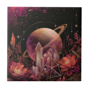 Carreau Galaxie de luxe en or planète violette espace