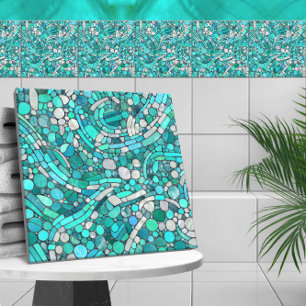Carreau Galets Mosaïque Art -Aquamarine et Pearl