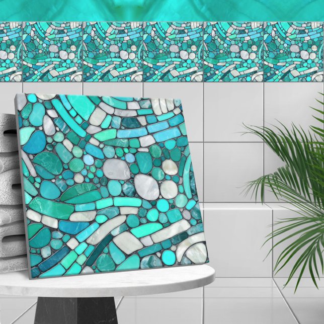 Carreau Galets Mosaïque Art -Aquamarine et Pearl (Créateur téléchargé)