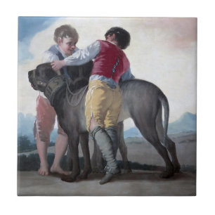 Carreau Garçons avec un chien Mastiff (par Francisco Goya)