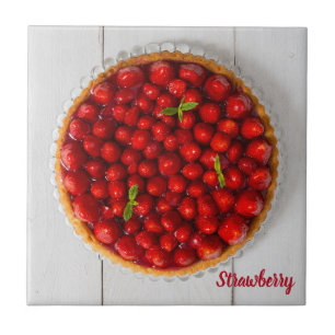 Carreau Gâteau aux fraises à la menthe sur bois blanc