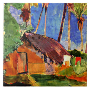 Carreau Gauguin - Cabine de chaume sous les palmiers