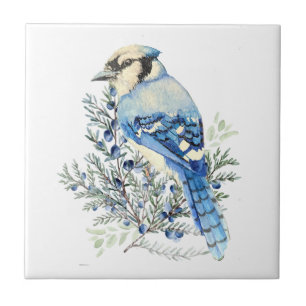 Carreau Geai bleu aquarelle Baies bleues Art de campagne